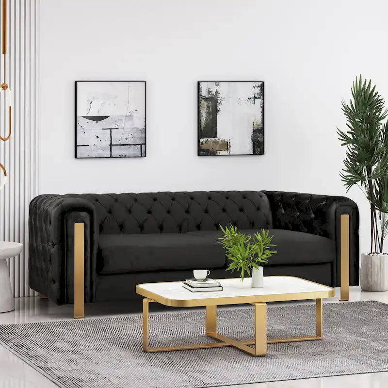 Canapé 3 places en velours capitonné Keyser Modern Glam par Christopher Knight Home – 83,75 L x 34,50 l x 27,25 H