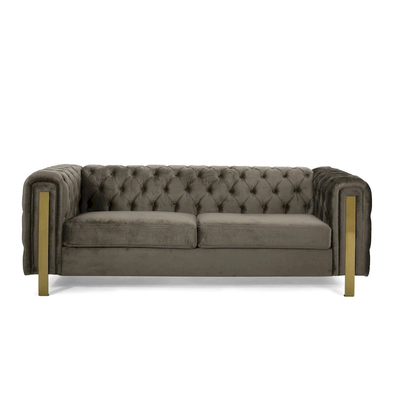 Canapé 3 places en velours capitonné Keyser Modern Glam par Christopher Knight Home – 83,75 L x 34,50 l x 27,25 H