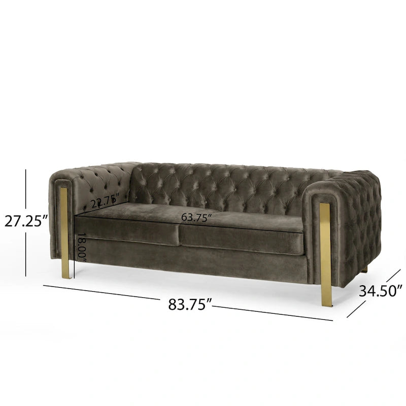 Canapé 3 places en velours capitonné Keyser Modern Glam par Christopher Knight Home – 83,75 L x 34,50 l x 27,25 H