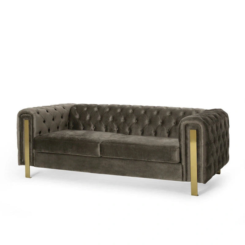 Canapé 3 places en velours capitonné Keyser Modern Glam par Christopher Knight Home – 83,75 L x 34,50 l x 27,25 H