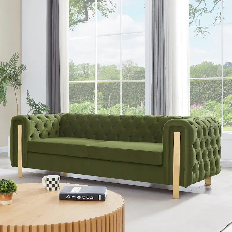 Canapé 3 places en velours capitonné Keyser Modern Glam par Christopher Knight Home – 83,75 L x 34,50 l x 27,25 H