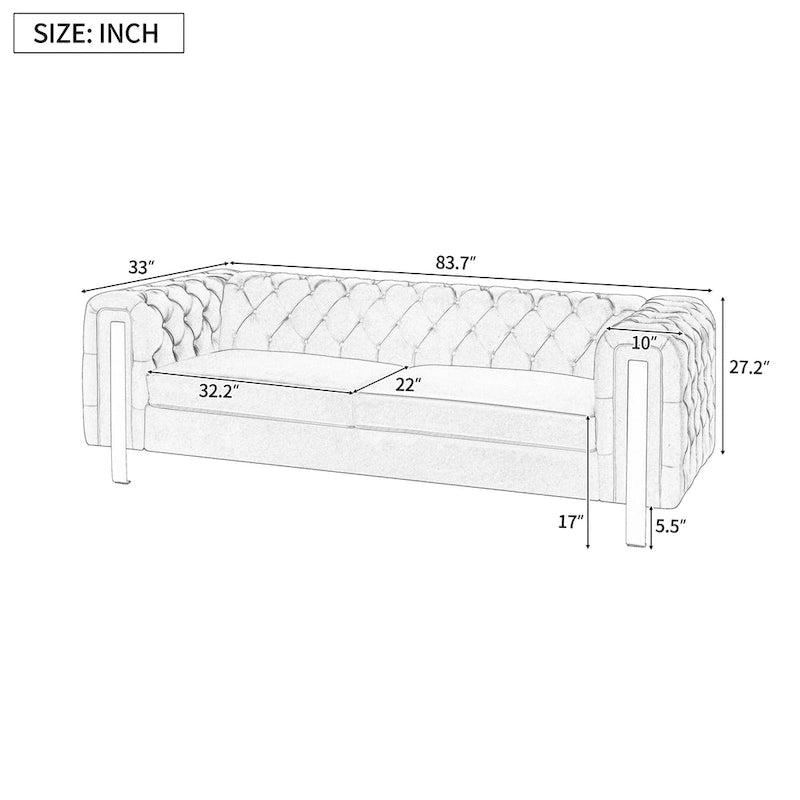 Canapé 3 places en velours capitonné Keyser Modern Glam par Christopher Knight Home – 83,75 L x 34,50 l x 27,25 H
