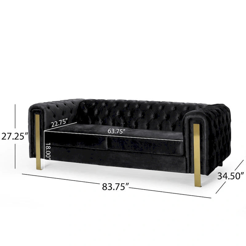 Canapé 3 places en velours capitonné Keyser Modern Glam par Christopher Knight Home – 83,75 L x 34,50 l x 27,25 H