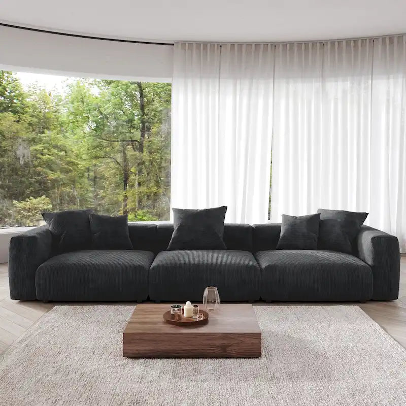 Canapé de 363 cm – Canapé profond avec 5 coussins, canapé 3 places en velours côtelé, canapés modernes pour salon
