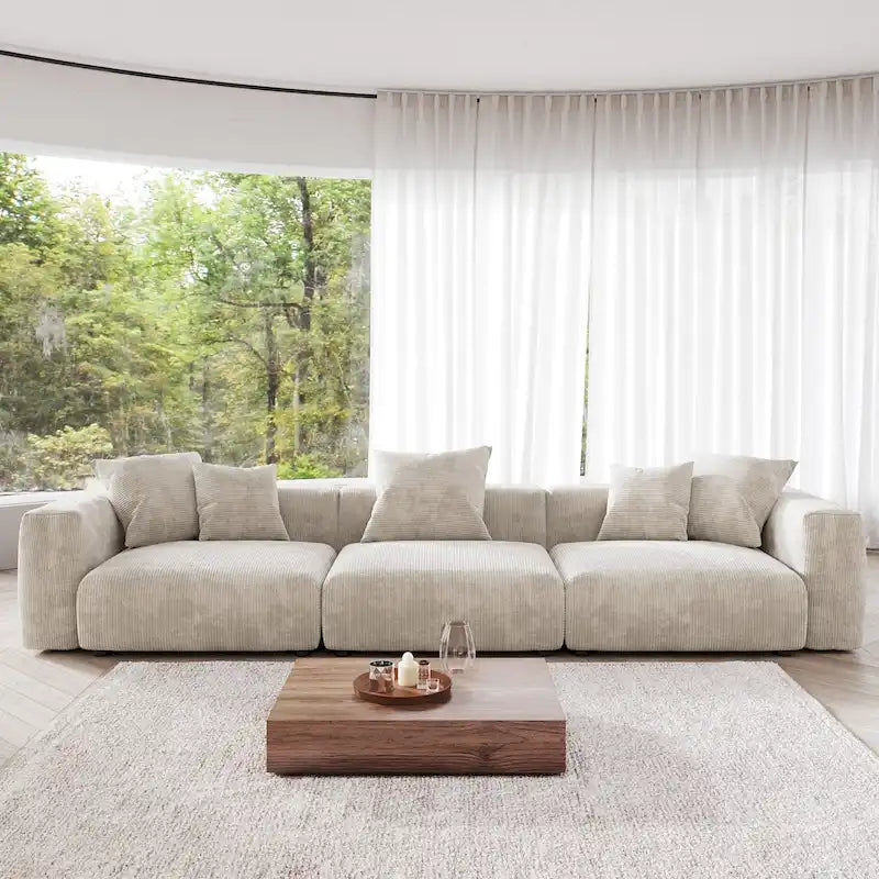 Canapé de 363 cm – Canapé profond avec 5 coussins, canapé 3 places en velours côtelé, canapés modernes pour salon