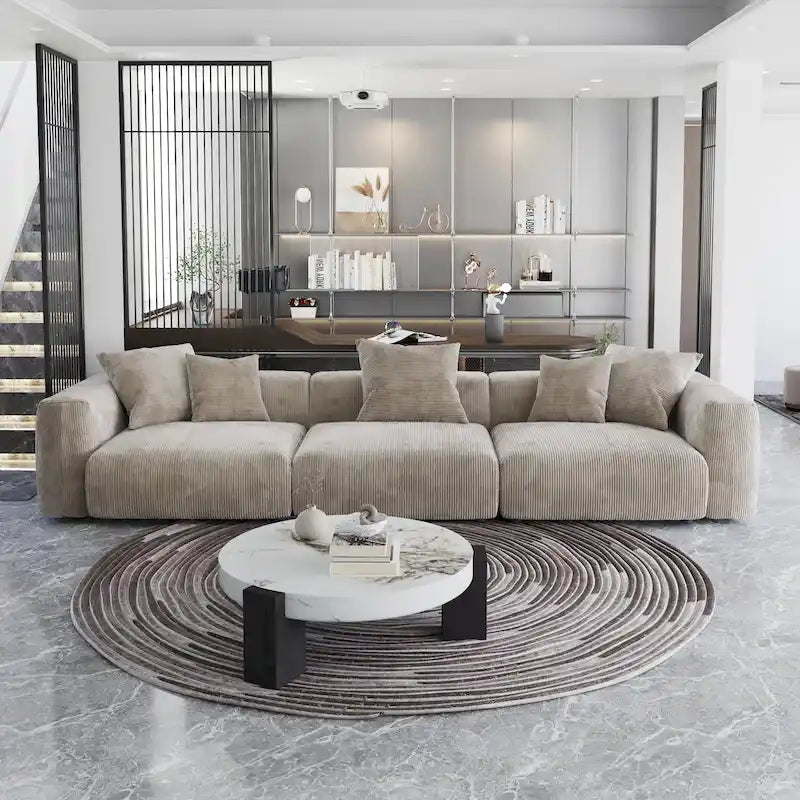 Canapé de 363 cm – Canapé profond avec 5 coussins, canapé 3 places en velours côtelé, canapés modernes pour salon