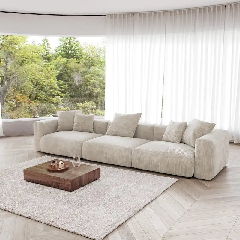 Canapé de 363 cm – Canapé profond avec 5 coussins, canapé 3 places en velours côtelé, canapés modernes pour salon