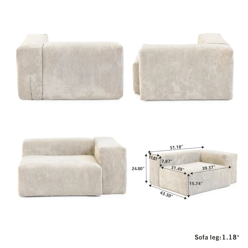 Canapé de 363 cm – Canapé profond avec 5 coussins, canapé 3 places en velours côtelé, canapés modernes pour salon