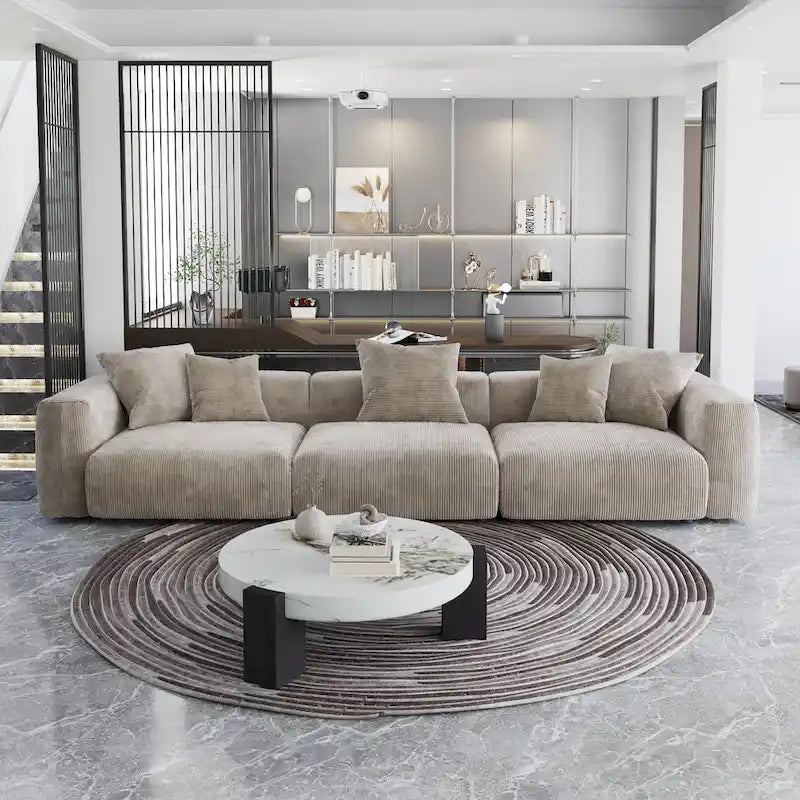 Canapé de 363 cm – Canapé profond avec 5 coussins, canapé 3 places en velours côtelé, canapés modernes pour salon