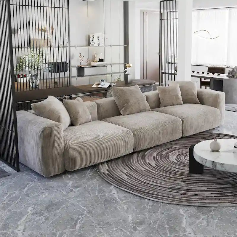Canapé de 363 cm – Canapé profond avec 5 coussins, canapé 3 places en velours côtelé, canapés modernes pour salon
