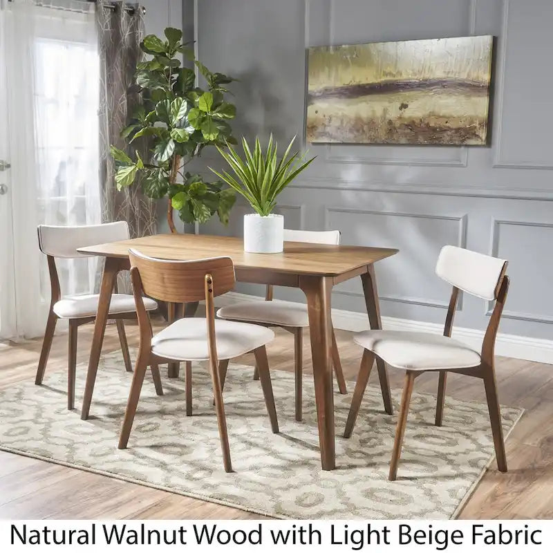Ensemble de salle à manger rectangulaire 5 pièces en bois de style Mid-Century par