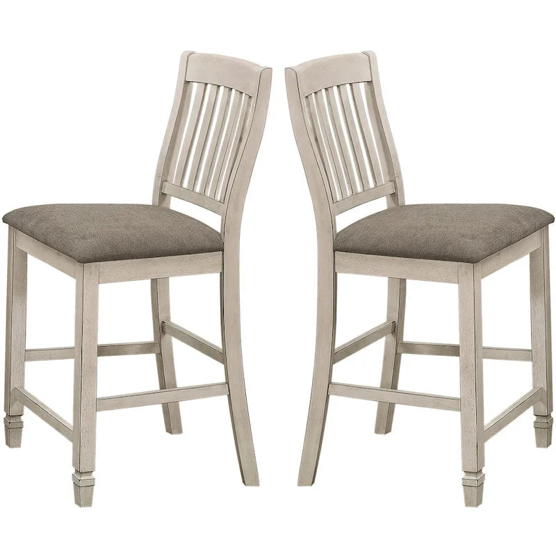 Tabourets de bar en bois massif à dossier ajouré et assise rembourrée, style ferme (Lot de 2)