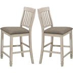 Tabourets de bar en bois massif à dossier ajouré et assise rembourrée, style ferme (Lot de 2)