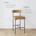 Tabouret de bar ou chaise de salle à manger hauteur comptoir Dahlia avec dossier et coussin rembourré