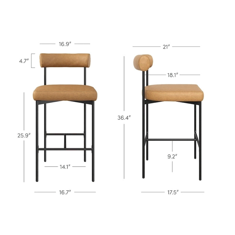 Tabouret de bar ou chaise de salle à manger hauteur comptoir Dahlia avec dossier et coussin rembourré