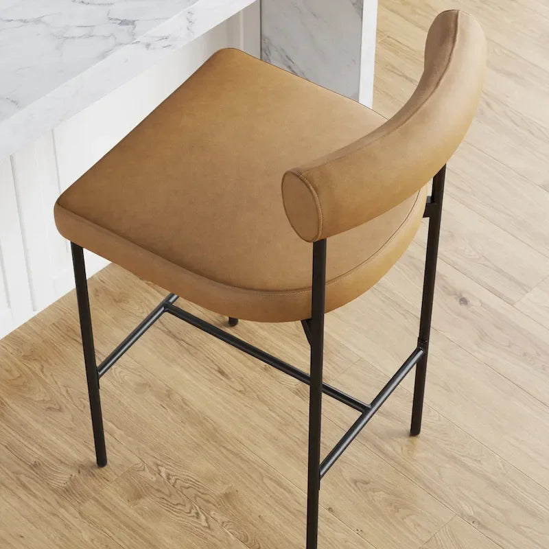 Tabouret de bar ou chaise de salle à manger hauteur comptoir Dahlia avec dossier et coussin rembourré
