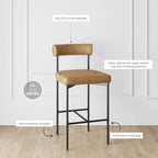 Tabouret de bar ou chaise de salle à manger hauteur comptoir Dahlia avec dossier et coussin rembourré