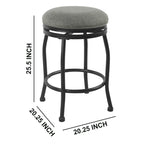 Tabouret de comptoir en métal avec siège pivotant rembourré en tissu, gris et noir