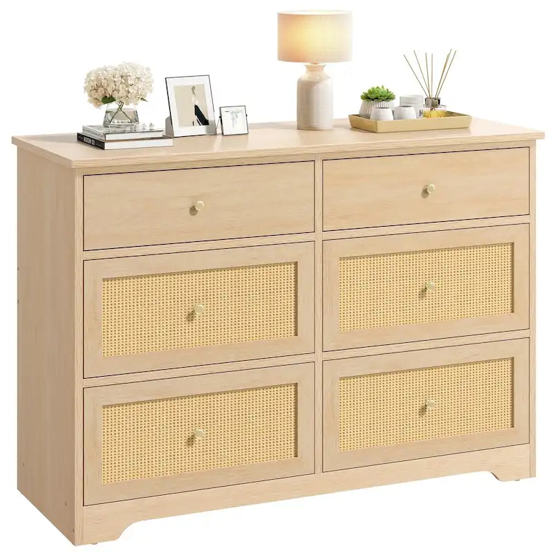 Commode de rangement à 6 tiroirs en rotin Moasis