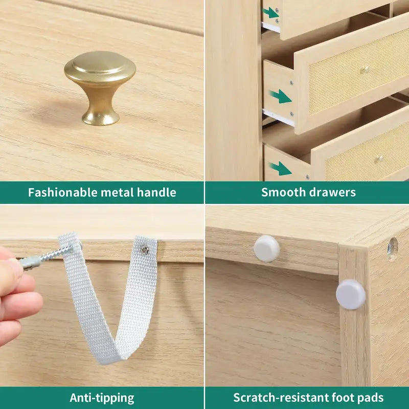Commode de rangement à 6 tiroirs en rotin Moasis