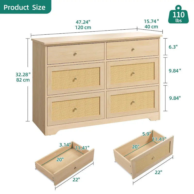 Commode de rangement à 6 tiroirs en rotin Moasis