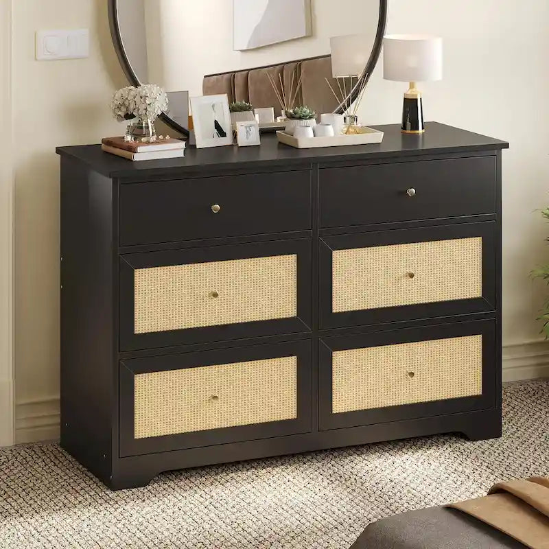 Commode de rangement à 6 tiroirs en rotin Moasis