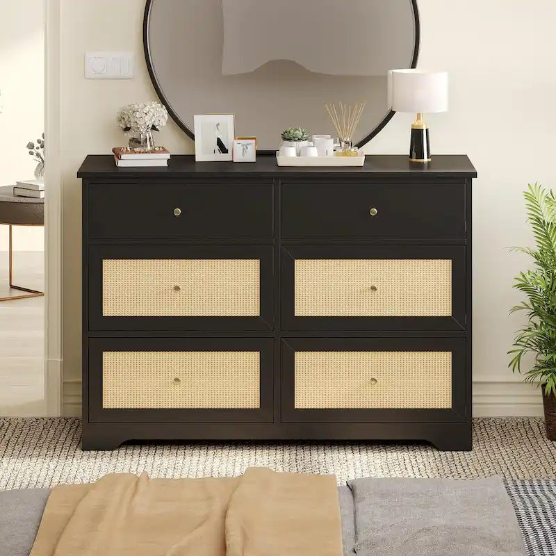 Commode de rangement à 6 tiroirs en rotin Moasis
