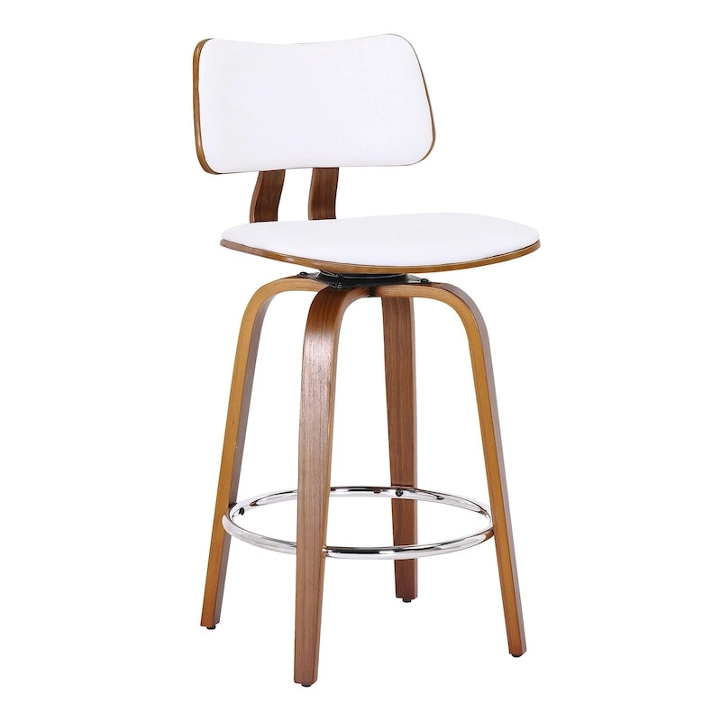 Tabouret de comptoir pivotant en tissu et bois 26 po Mid-Century