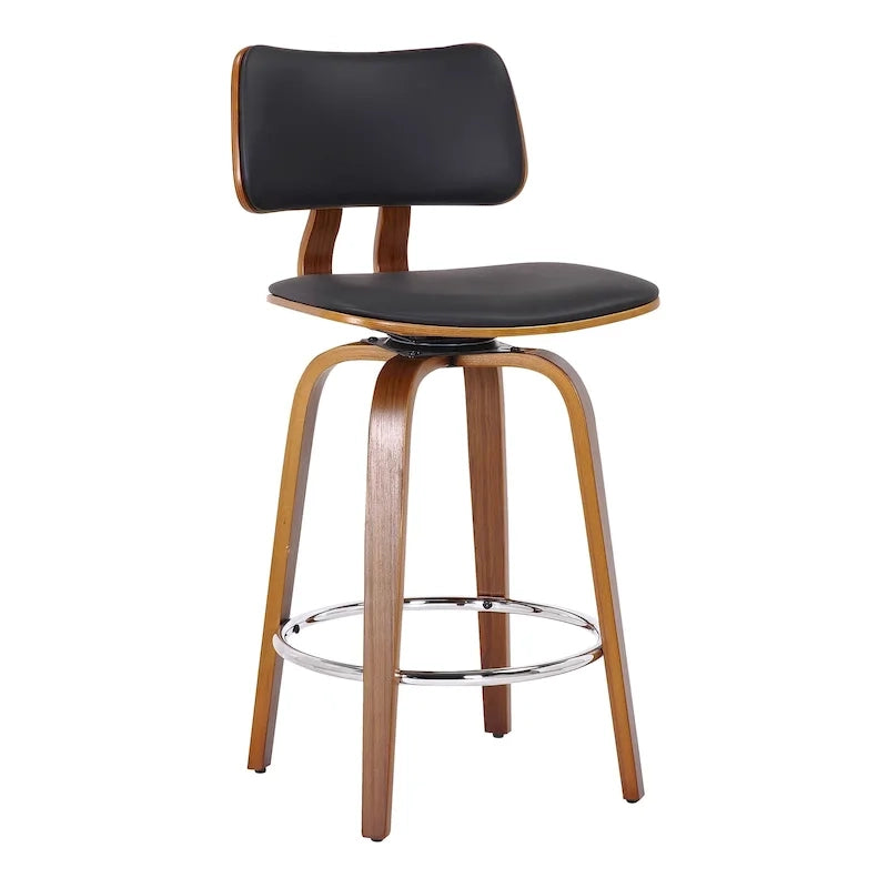 Tabouret de comptoir pivotant en tissu et bois 26 po Mid-Century