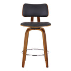 Tabouret de comptoir pivotant en tissu et bois 26 po Mid-Century