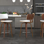 Tabouret de comptoir pivotant en tissu et bois 26 po Mid-Century