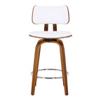 Tabouret de comptoir pivotant en tissu et bois 26 po Mid-Century