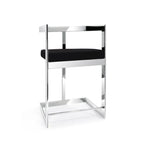 Tabouret de bar velours noir cadre argent poli