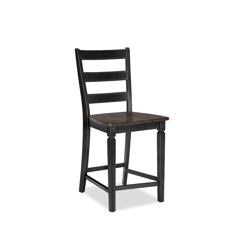 Tabouret de bar à dossier échelle Glenwood en noir frotté et anthracite de 24 pouces (lot de 2)