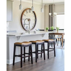 Tabouret de bar Julian 26 pouces, hauteur comptoir, espresso, avec assise en similicuir brun clair