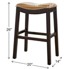 Tabouret de bar Julian 26 pouces, hauteur comptoir, espresso, avec assise en similicuir brun clair