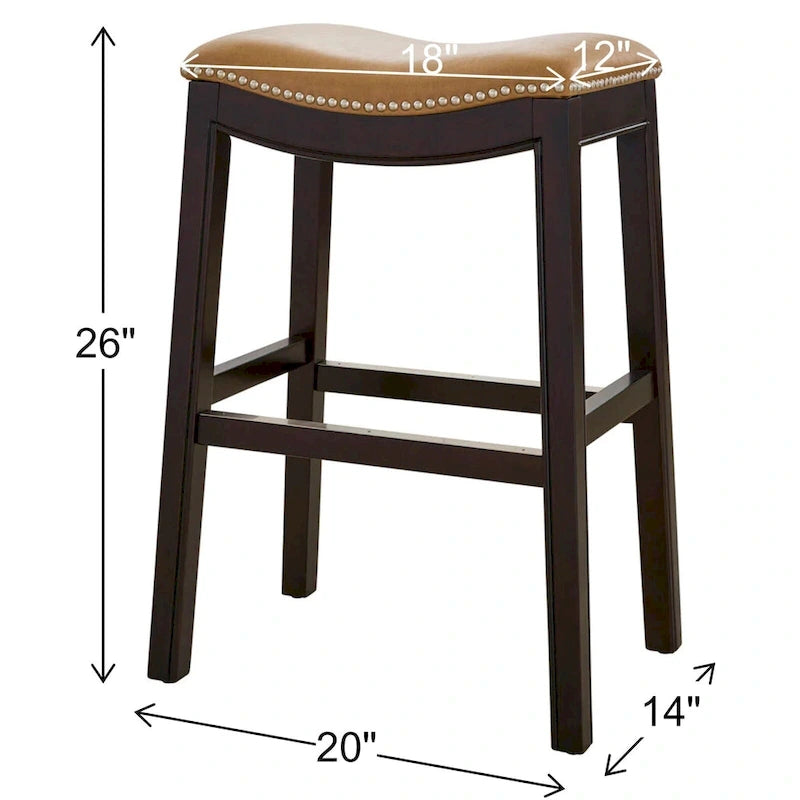 Tabouret de bar Julian 26 pouces, hauteur comptoir, espresso, avec assise en similicuir brun clair