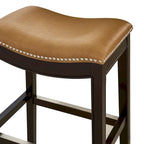 Tabouret de bar Julian 26 pouces, hauteur comptoir, espresso, avec assise en similicuir brun clair