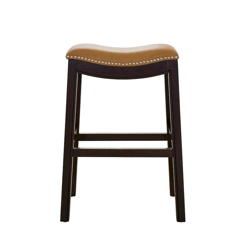 Tabouret de bar Julian 26 pouces, hauteur comptoir, espresso, avec assise en similicuir brun clair