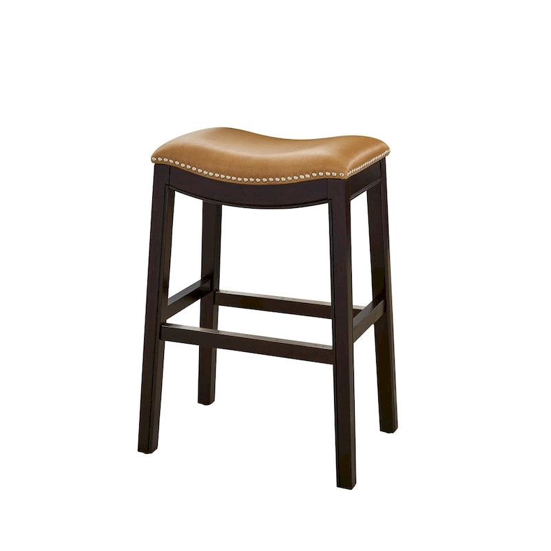 Tabouret de bar Julian 26 pouces, hauteur comptoir, espresso, avec assise en similicuir brun clair