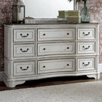 Commode 9 tiroirs blanc antique écorce vieillie Magnolia Manor