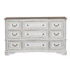 Commode 9 tiroirs blanc antique écorce vieillie Magnolia Manor