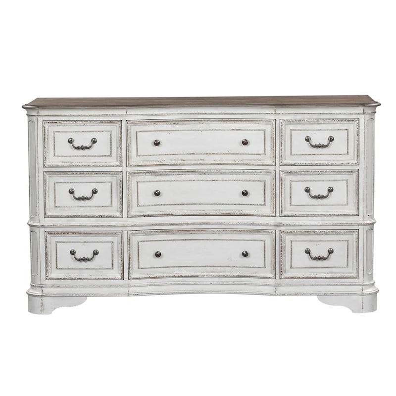 Commode 9 tiroirs blanc antique écorce vieillie Magnolia Manor