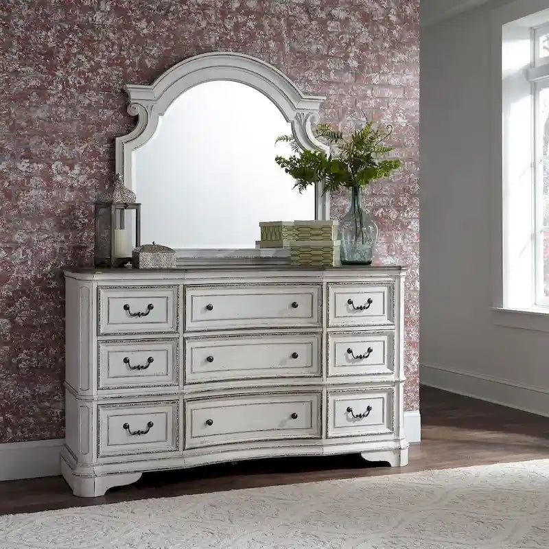 Commode 9 tiroirs blanc antique écorce vieillie Magnolia Manor