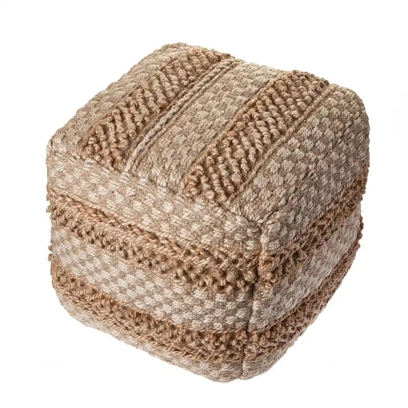 Pouf à carreaux en jute naturelle Sevita