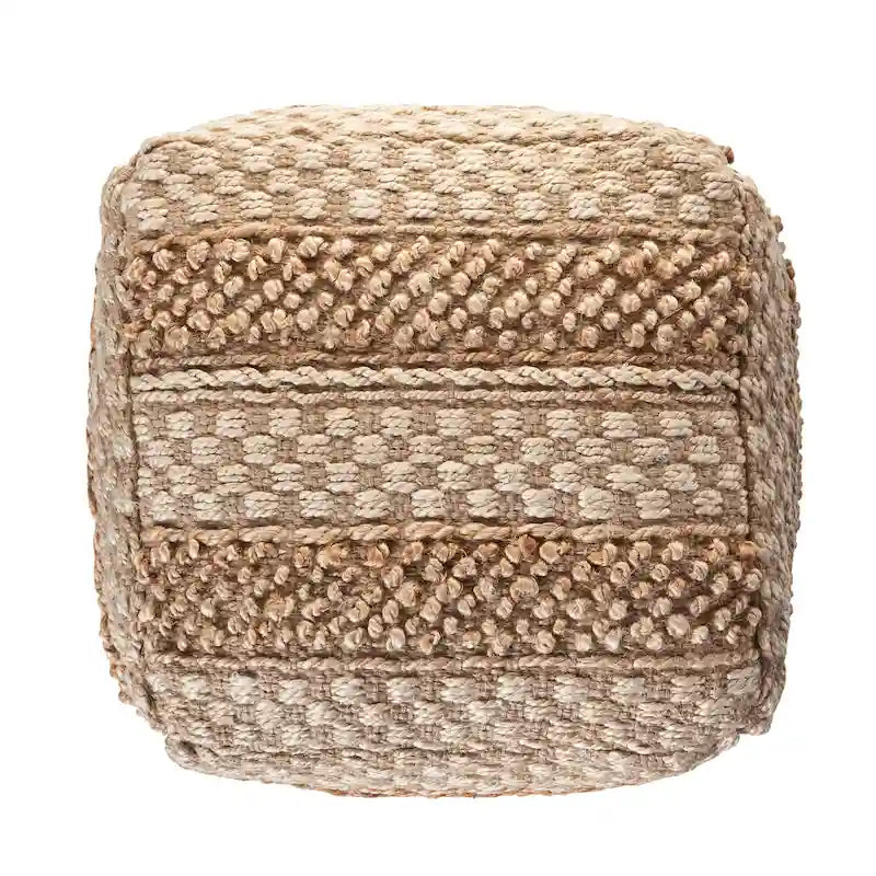 Pouf à carreaux en jute naturelle Sevita