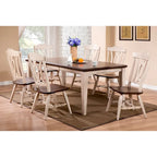 Ensemble de salle à manger 7 pièces en bois massif bicolore marron foncé et blanc extensible