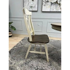 Ensemble de salle à manger 7 pièces en bois massif bicolore marron foncé et blanc extensible