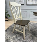 Ensemble de salle à manger 7 pièces en bois massif bicolore marron foncé et blanc extensible