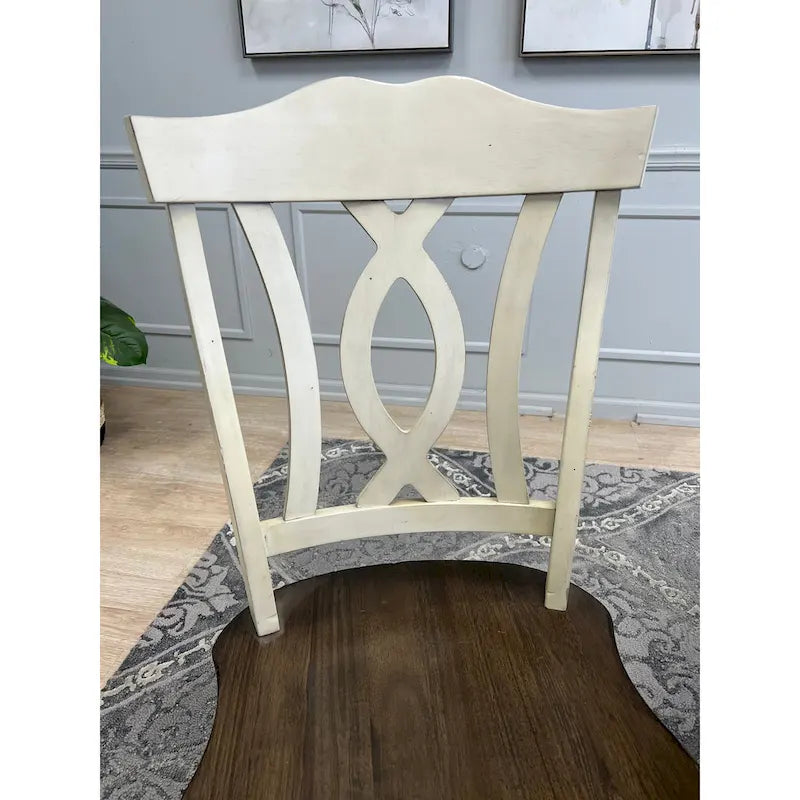 Ensemble de salle à manger 7 pièces en bois massif bicolore marron foncé et blanc extensible